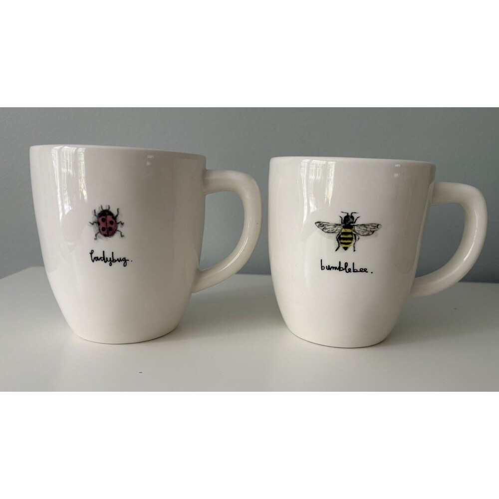 Rae Dunn Artisan Collection Bumblebee Ladybug Set of 2 Mugs 16 Oz Cup by Magenta